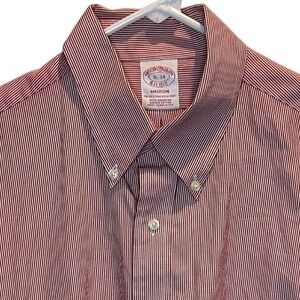 Brooks‎ Brothers Madison Red Stripe Button Down Dress Shirt 16 34 Cotton